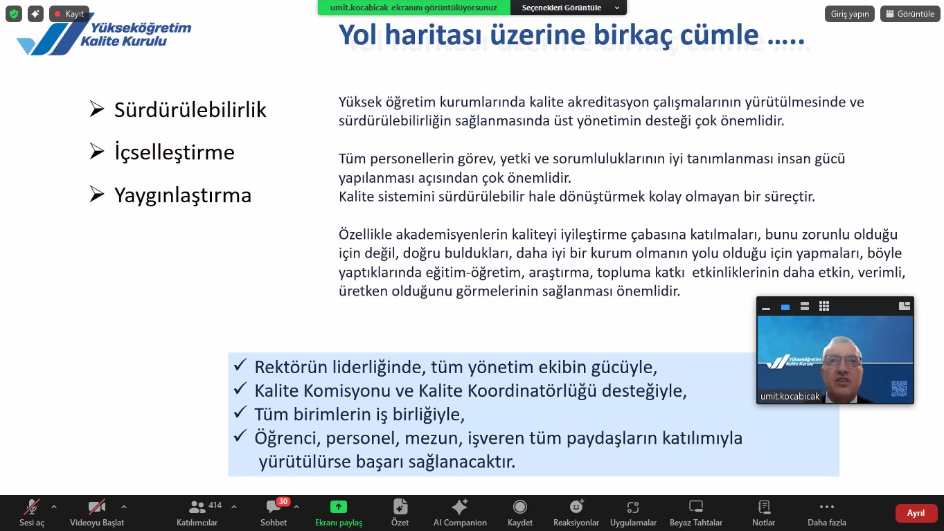YÖKAK Üniversite Kalite Komisyonlarına Yönelik Eğitim Toplantısı Düzenledi
